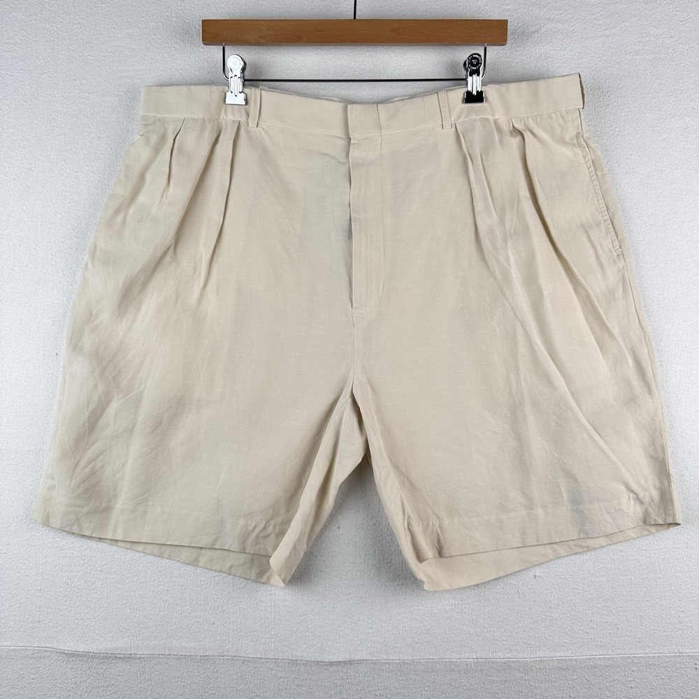 Vintage Polo By Ralph Lauren Linen Silk Shorts Mens 42 Beige Pleated Chino 8"